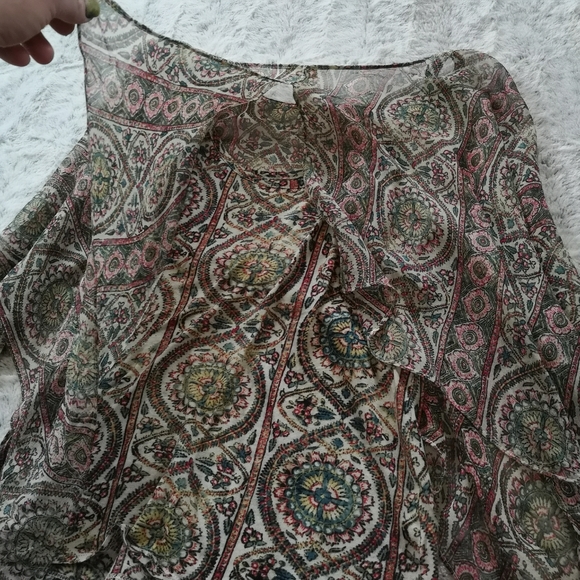 Anthropologie TINY Silk Caped Mosaic Layered Scarf Top Blouse ~ Small - Picture 8 of 17